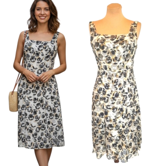 CAROLINA HERRERA Leaf Print Sleeveless Silk A-line Dress - Size 4 - Picture 1 of 14